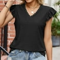 thumbnail image 2 of Yyeselk Business Casual Tops for Women Ruffle Cap Sleeves Sexy V-Neck Cozy Blouses Trendy Hollow out Pure Color Ladies Tee Shirts Summer Black L, 2 of 4