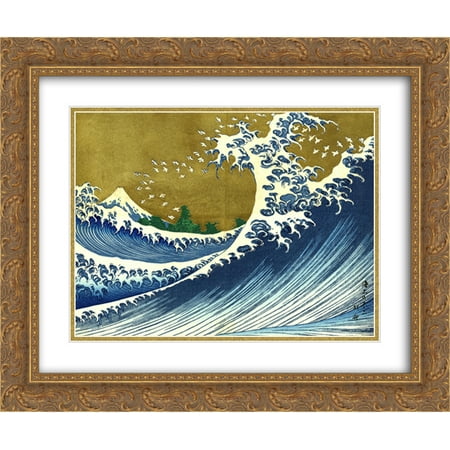 katsushika hokusai 2x matted 24x20 gold ornate framed art print a