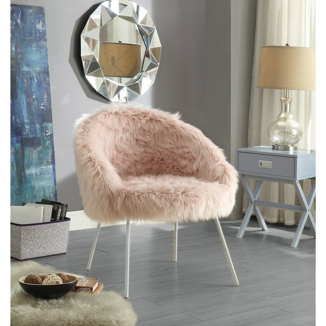 Inspired Home Elsa Chaise d'Appoint en Fausse Fourrure, Rose