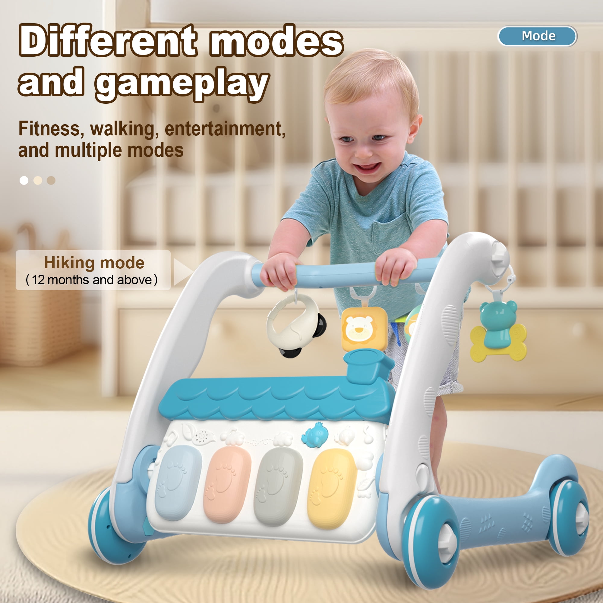 Baby Activity Gym Play Mat with Piano, Infant Tummy Time Mat with Hanging Toys, Music & Kick Piano