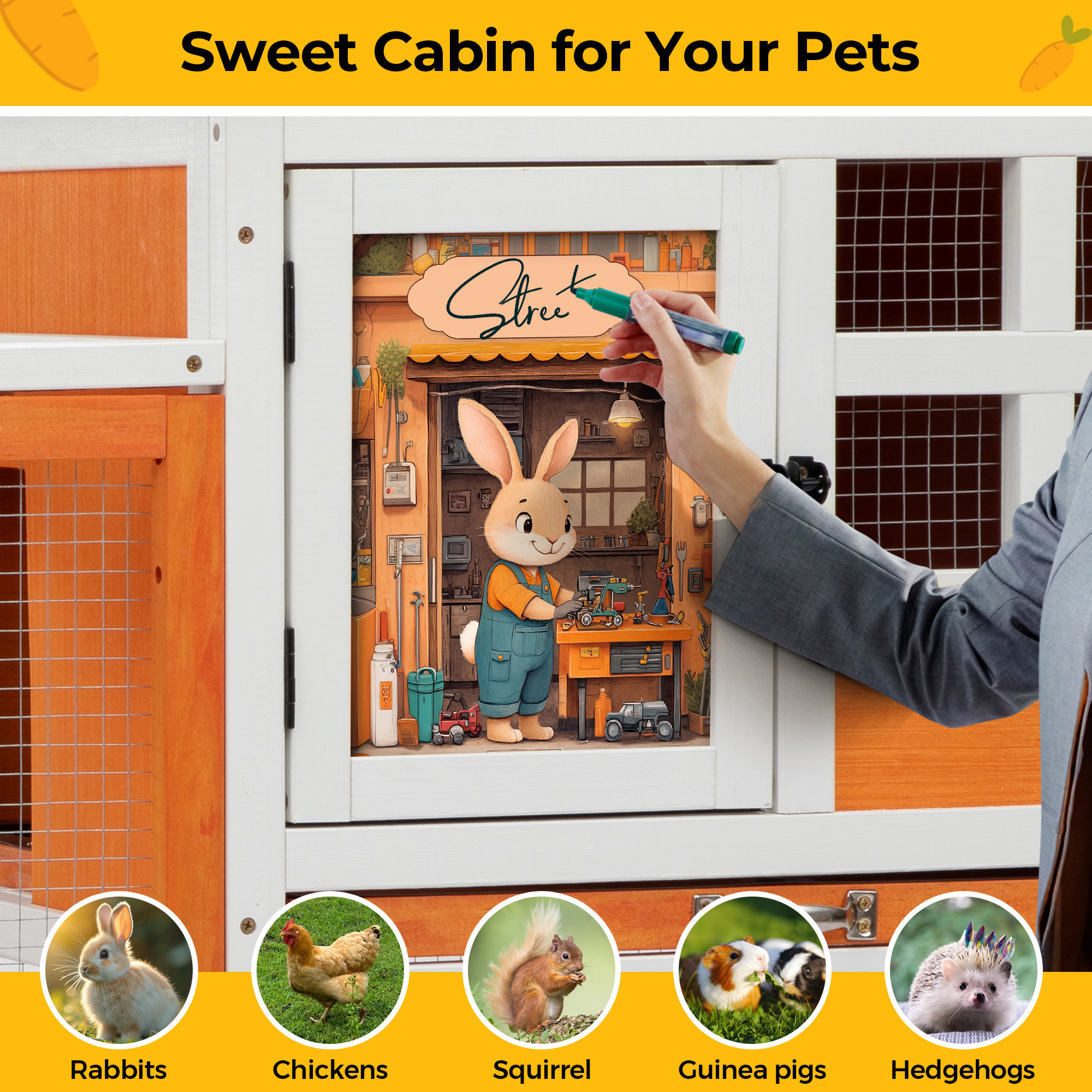 Coziwow Outdoor Rabbit Hutch Large Pet House Wooden Habitat Small Animal Pet Poultry Cage, Gray