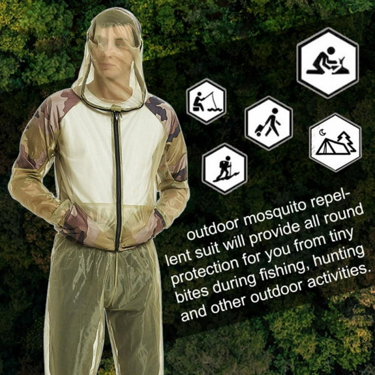 Anti Mosquito Netting Suit with Zipper on Hood Ultra-fine Mesh Pants Mitt  Socks with Free Carry Pouch for Protecting Hunting Fishing Men Women