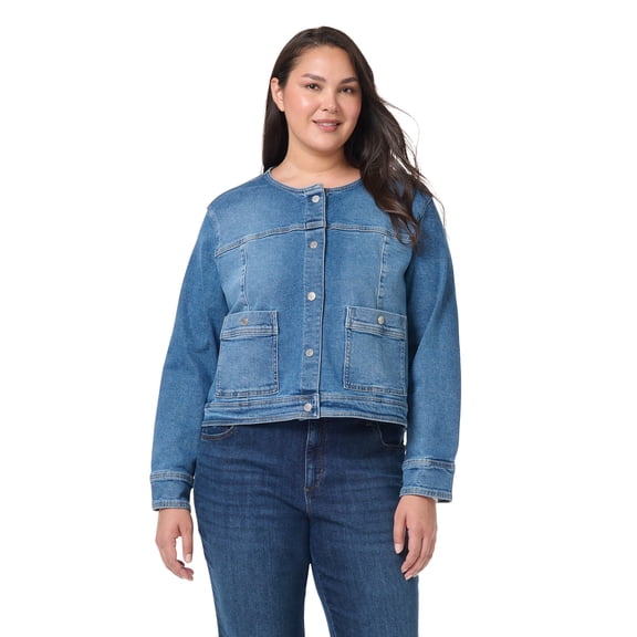 Gloria Vanderbilt Swan Series Women's Plus Collarless Denim Jacket, Sizes 0X-4X