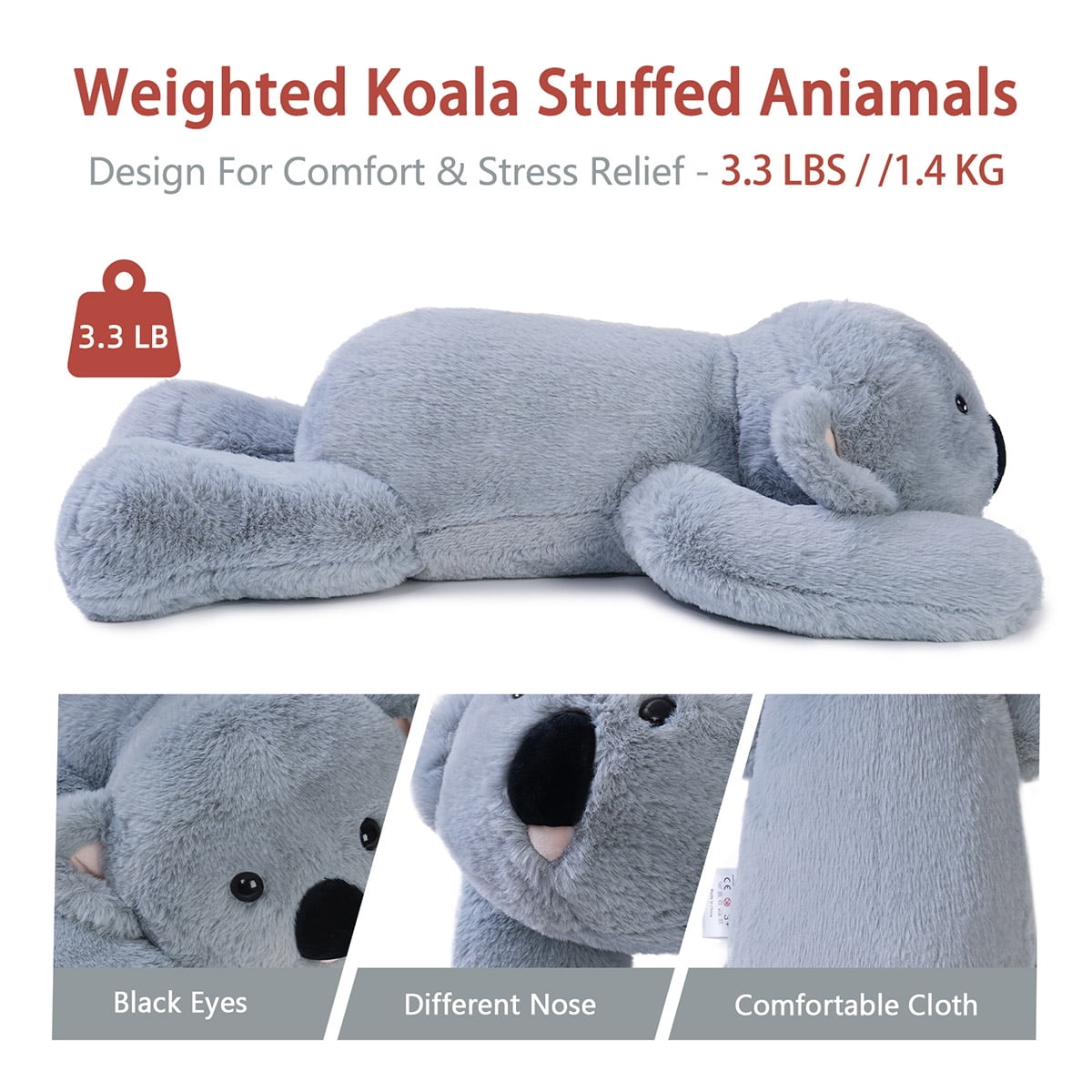 Niuniu Daddy Weighted Koala Stuffed Animal Plush Toy Body Pillow 3.3lb Soft Faux Fur 20 Inch Large