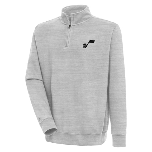 Men's Antigua Heather Gray Utah Jazz Victory Quarter-Zip Pullover Top
