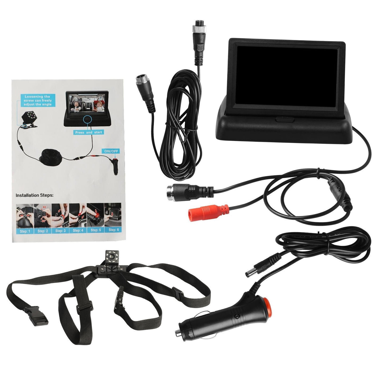 Ckraxd Car Seat Rear View Monitor Camera 4.3in HD Display Night Vision Adjustable Easy Install Safe Driving Accessory