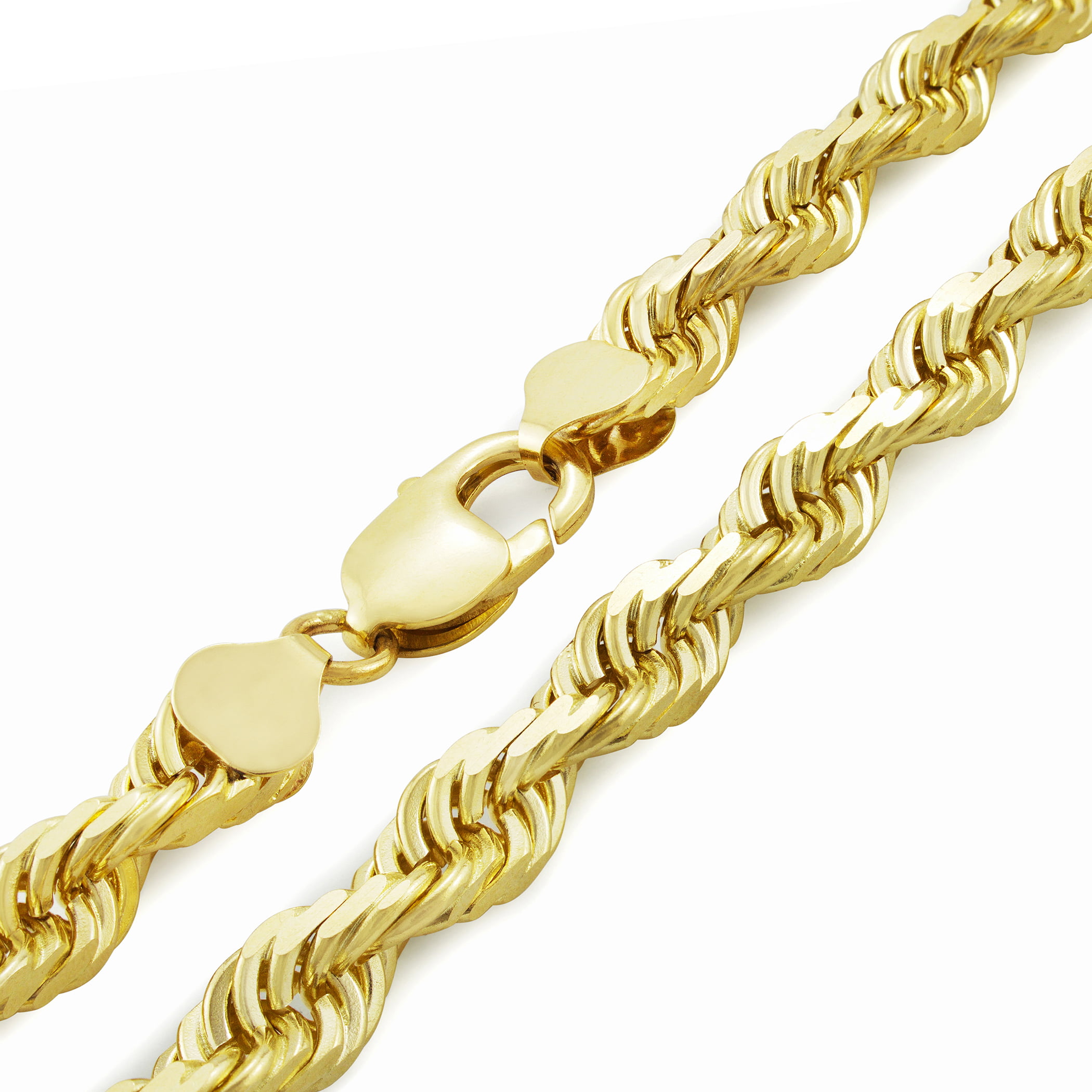 Men's 14k Yellow Gold Solid 8mm Diamond Cut Rope Chain Necklace, 24