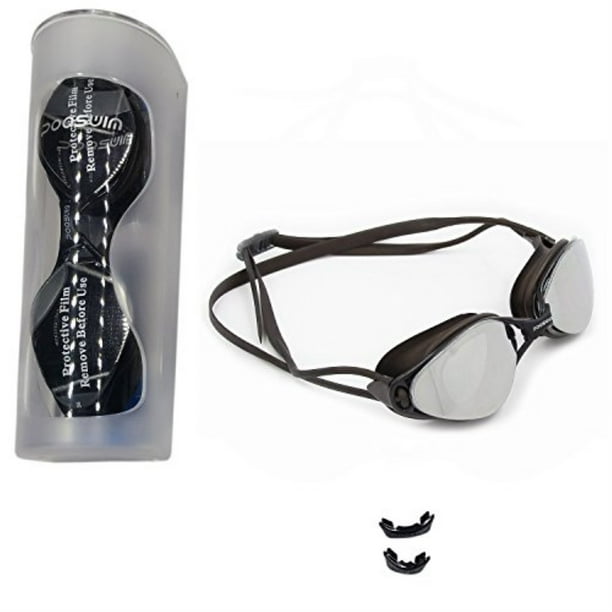 new design mirrored swim goggle with plastic carrying case black