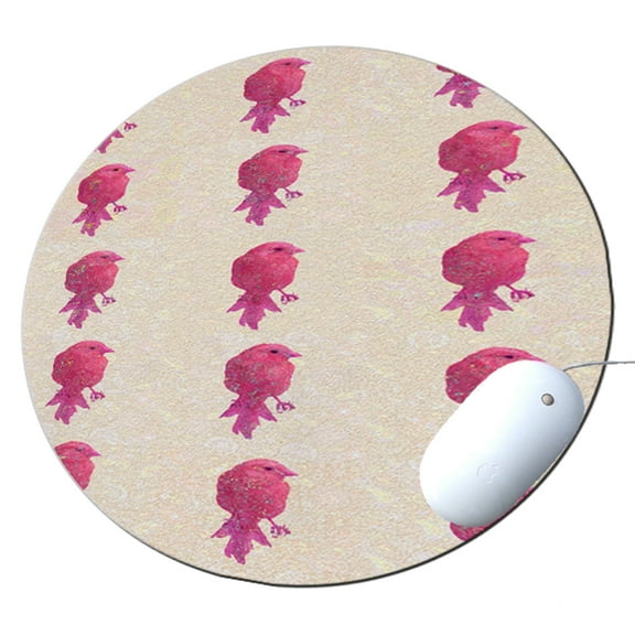 KuzmarK Round Mousepad / Hot Pad / Trivet - Birds Pink Painting