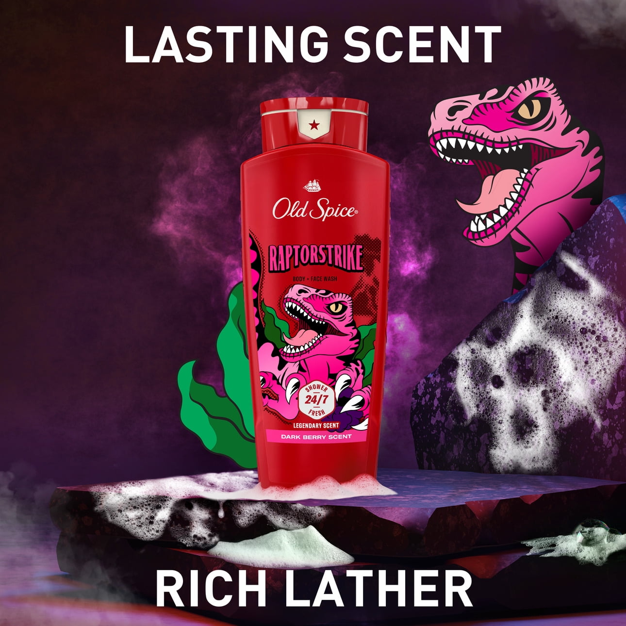 Old Spice Body Wash for Men, Raptorstrike, Long Lasting Lather, for All Skin Types, 24 fl oz