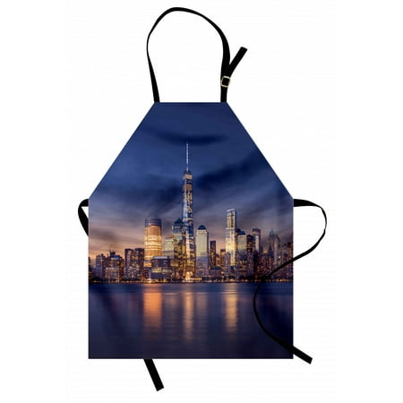

Cityscape Apron New York City Manhattan After Sunset View Picture with Skyline Reflection on River Unisex Kitchen Bib Apron with Adjustable Neck for Cooking Baking Gardening Navy Gold by Ambesonne
