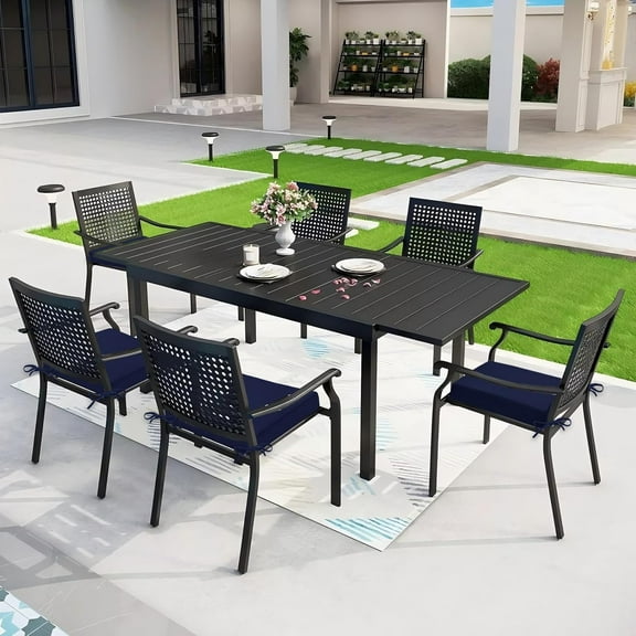 Outdoor Chair Cushions Set of 6, 18.5 x 16 Inch Water Resistant Furniture Cushions with Non-Slip Ties (Navy Blue)