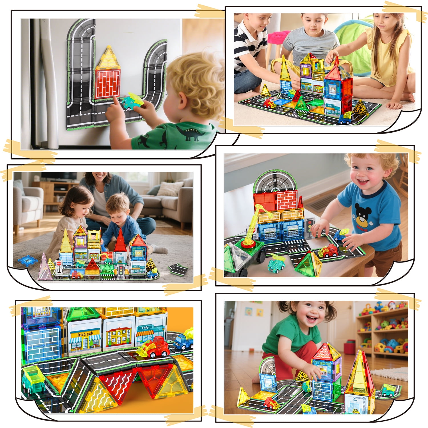 Freecat Magnetic Tiles 94PCS Large Size 75MM, Magnetic Building Blocks with Engineering Truck & Road Blocks, STEM Educational Toys for Kids Ages 3-6, Birthday Gifts for Boys Girls Toddlers.
