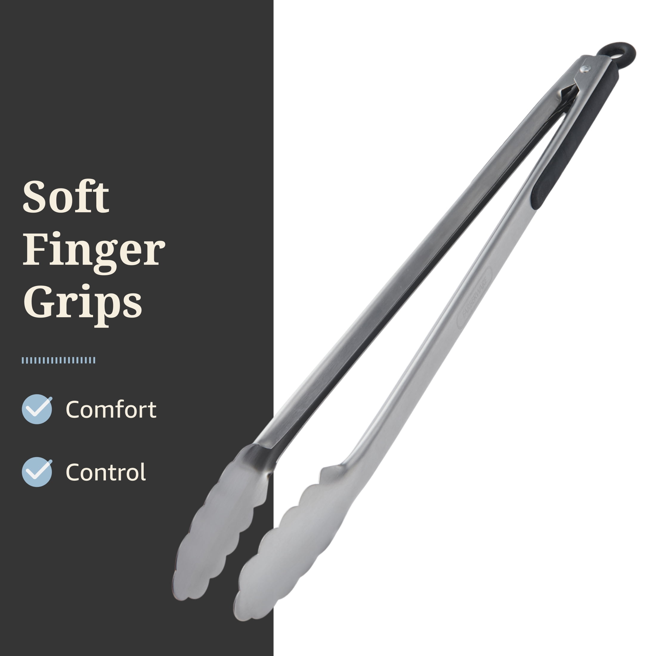 Farberware Professional 18-inch Stainless Steel Locking Food Tongs with Soft Sides