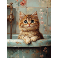 thumbnail image 1 of Qisvanset 12x16 Inch 2D Flat Framed Canvas Art, Kitten Bathtub Vintage Oil Painting Whimsical Pet Lover Home Wall Gift, 1 of 5