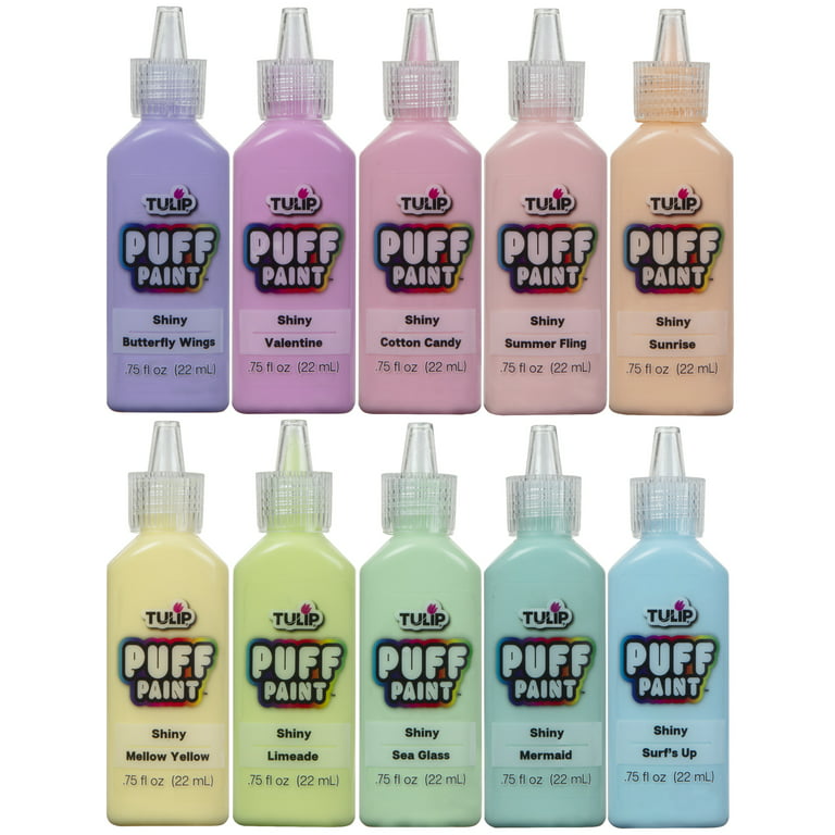 Tulip Puff Fabric Paint Pastel Colors 10 Pack, 0.75 fl oz Bottles 