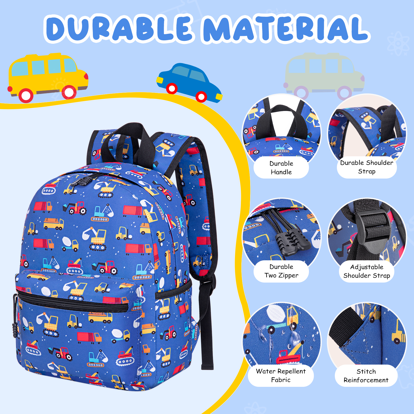 Cshidworld Toddler Backpack, Dark Blue Cars photo 3
