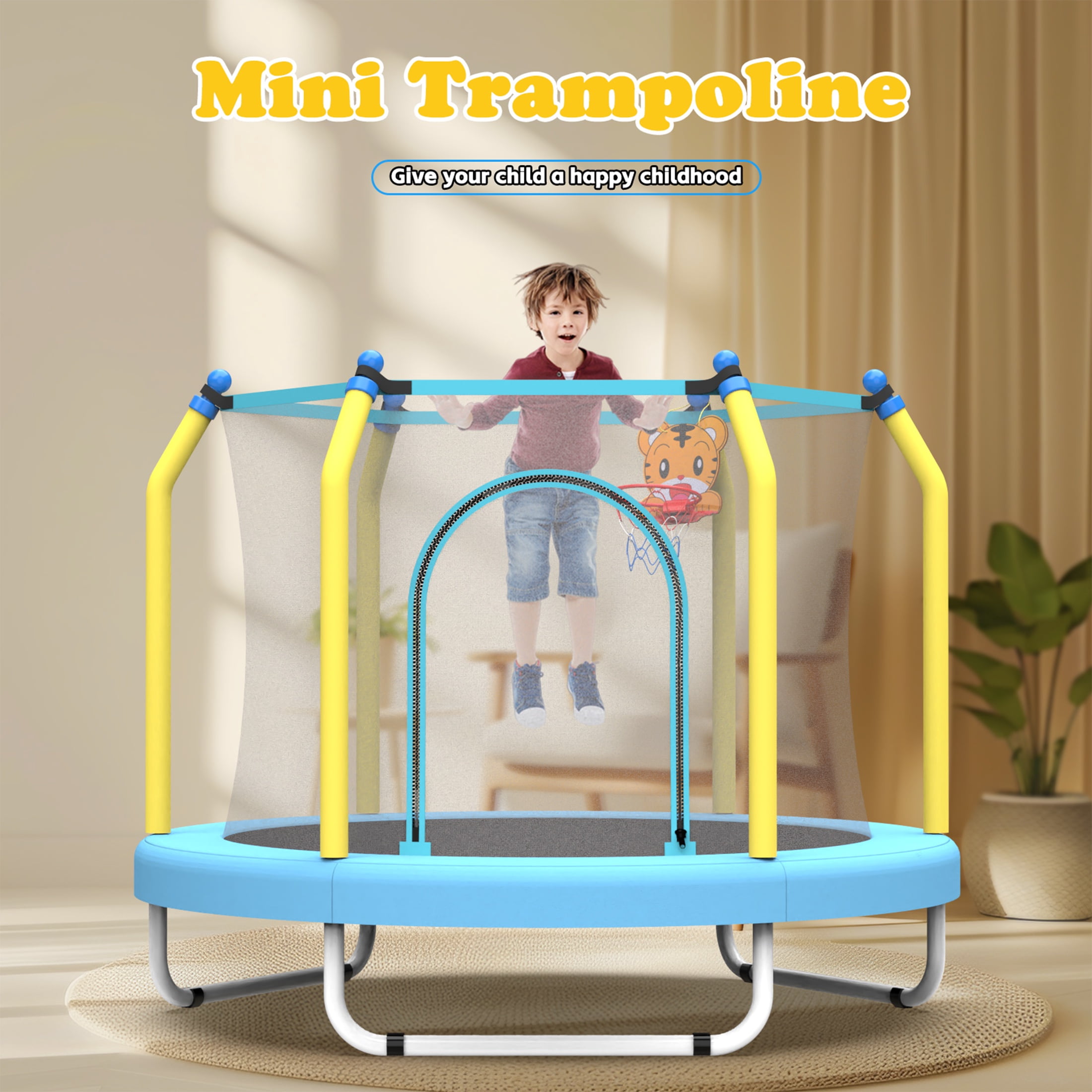 55'' Toddler Trampoline for Kids, SEGMART Kids Trampoline with Enclosure Net and Balls, Indoor Outdoor Mini Small Trampoline Birthday Gifts for Boys and Girls Age 3 Months and up