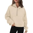 thumbnail image 2 of Womens Sweatshirts Half Zip Fleece Pullover Fall Outfits | Fall Fashion Clothes 2026,Cropped Sweatshirts,Cute Y2k Tops,Winter Loungwear Outfits Beige S, 2 of 7