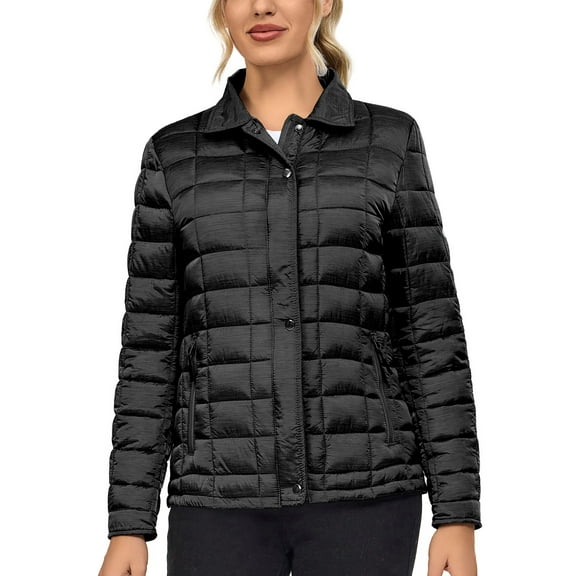 Little Donkey Andy Women's Quilted Puffer Jacket Lightweight Insulated Jacket Full Zip Thermal Padded Winter Coat with Pockets Black XS