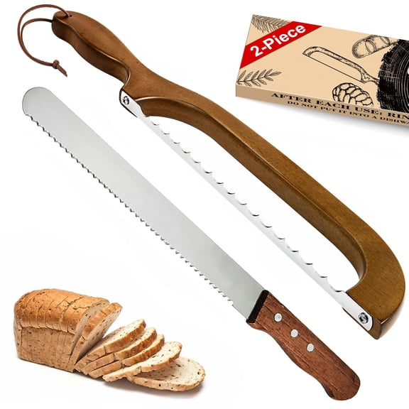 Greenpod 2 Pack Sourdough Bread Knife for Homemade Bread, Serrated Bread Cutter Ergo-Safe Engineering Anti-Stick Bread Bow Knife for Sourdough, Baguettes, Cakes
