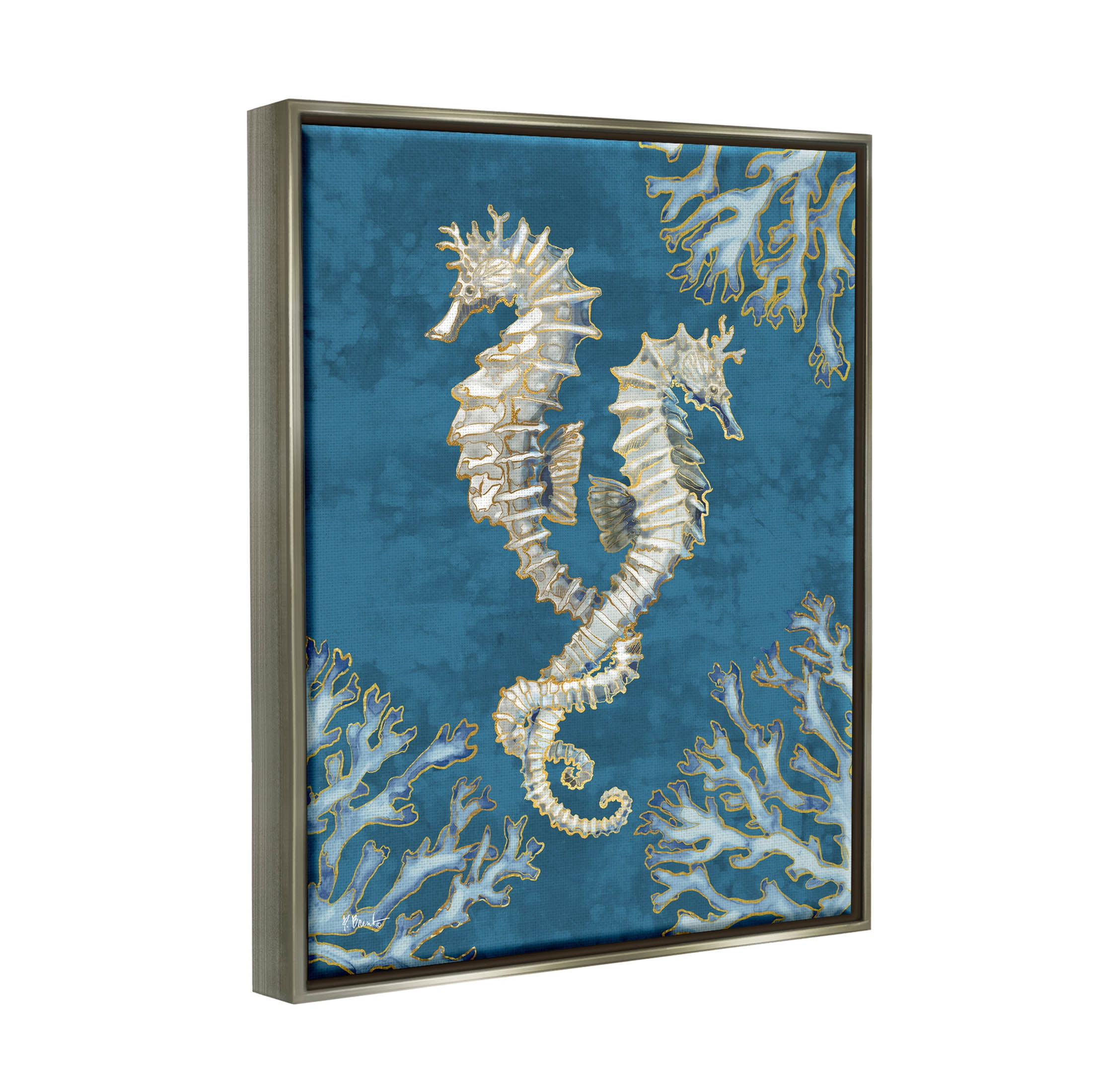 Stupell Industries Intertwined Seahorses Playa Sealife Graphic Art Luster Gray Floating Framed Canvas Print Wall Art, Design by Paul Brent