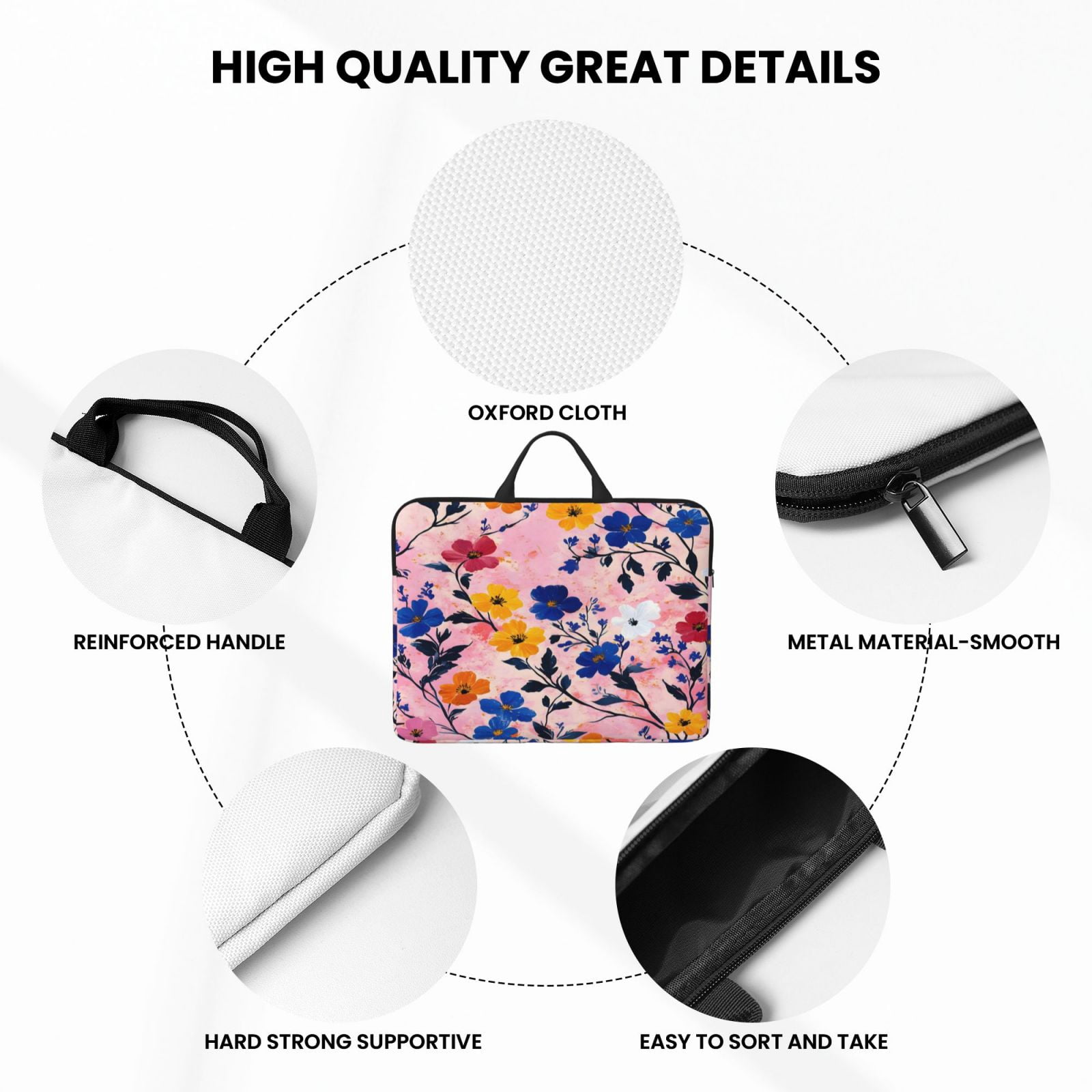 Laptop Sleeve Bag For Women Men 14inch Waterproof Durable Protective Computer Carrying Cover Handle Laptop Case Bag Flowers (3)