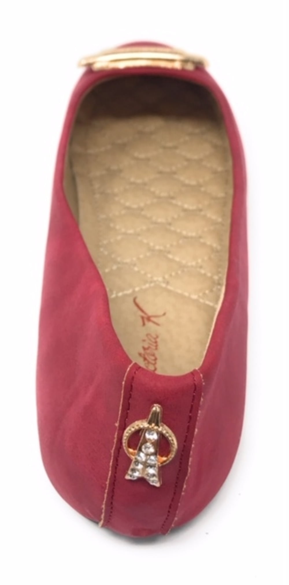 Victoria K Women's Soft Textured Material With Gold Design Emblem Ballet Flats