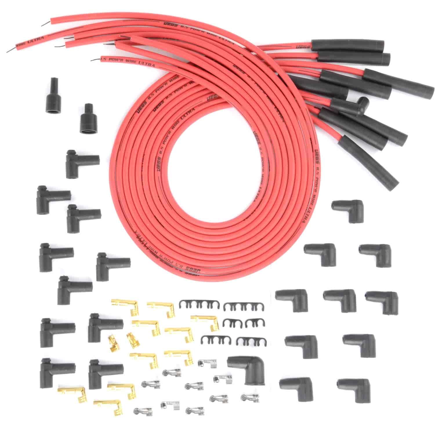 JEGS 4020055 8.5mm Red Ultra Pow r Wires SBC/BBC Over Valve Covers or