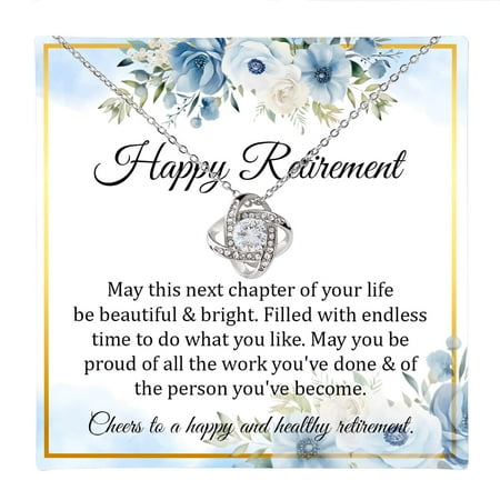 Happy Retirement Necklace, Retirement Women Necklace, Retirement Mom Aunt Friend, Retirement Necklace With Message Card For Teacher, White Gold Love Knot Necklace #1172, White Love Knot Necklace