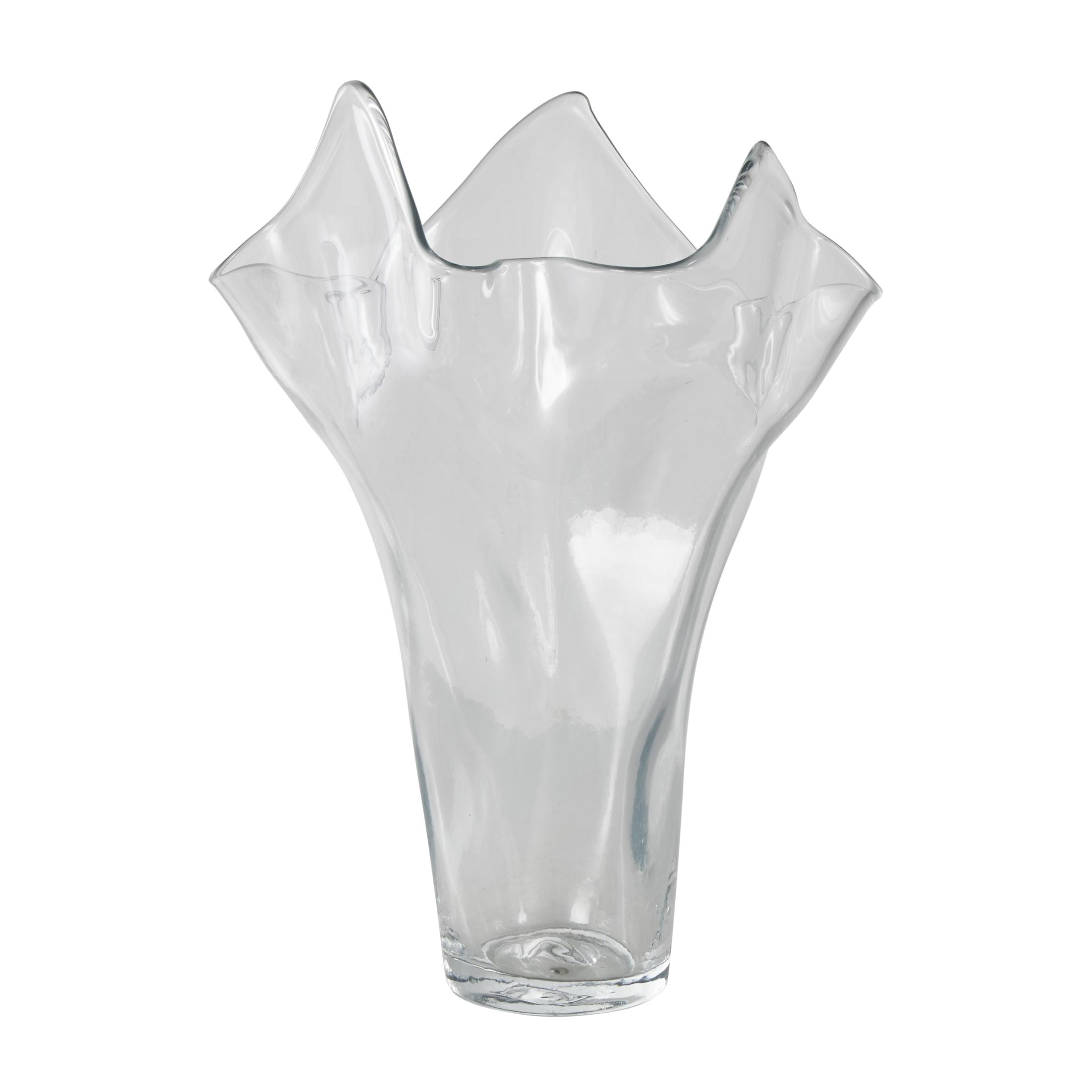 DecMode 18" Floral Tulip Inspired Glass Vase with Wavy Opening