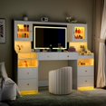 thumbnail image 6 of Makeup Vanity Desk with LED Lights and Mirror, Akaber 62" Large White Vanity with Power Outlet, 3 Lighting Modes, 4 Drawers & 2 Cabinets, Glass Top Vanity Table for Women Girls, 6 of 10