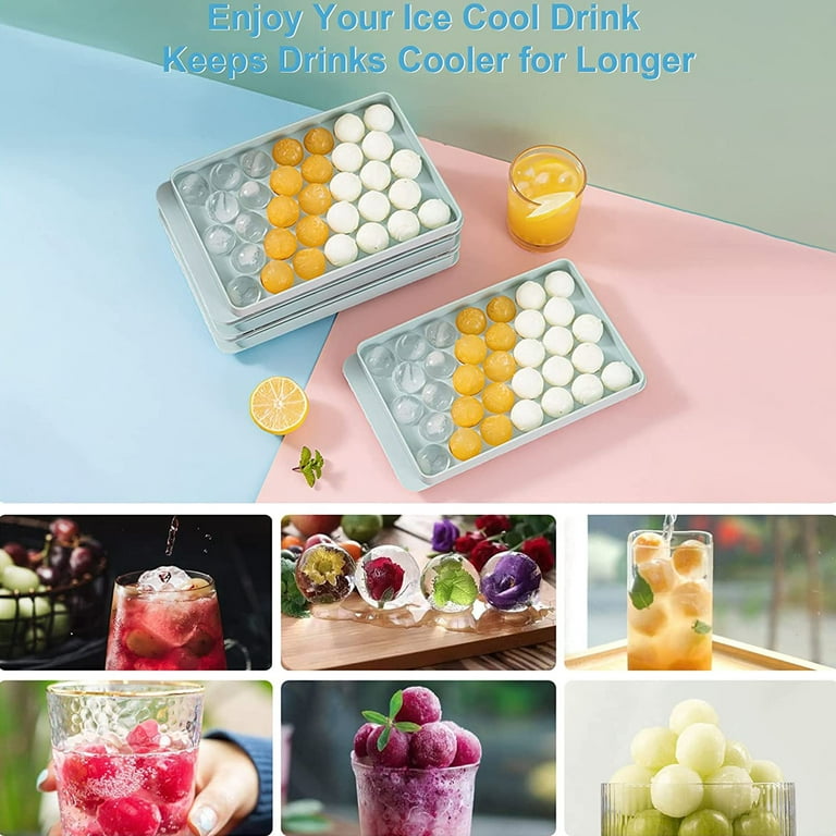 Round Ice Cube Tray With Lid And Bin Ice Ball Molds For Freezer 99pcs  Sphere Ice Making Mold With Ice Container And Tong