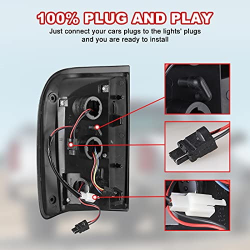 ROXX Full Led Tail Lights Assembly for 1993-1999 Ford Ranger, Taillights Replacements w/Led Brake/Turn Signals/Reversing Lights for Ranger Pickup, Driver & Passenger Sides (Smoke Lens)