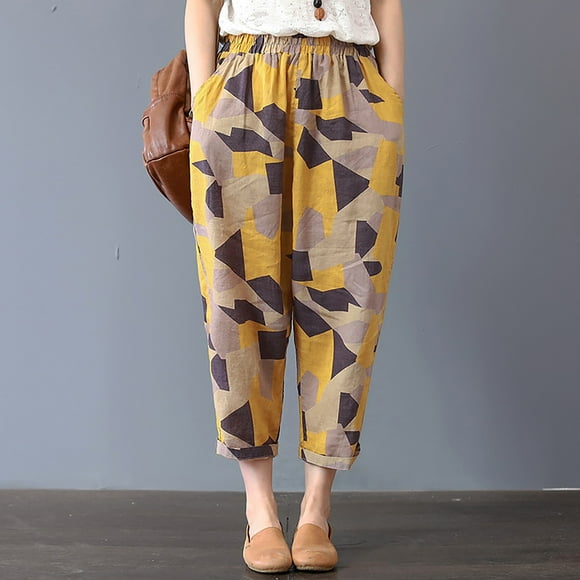 DondPO Halara Pants Women,Lounge Pants Women Women Print Casual Pocket Leggings Pencil Pants Elastic Waist Loose Pants Sweatpants Women,Pants for Women,Yellow Pants M