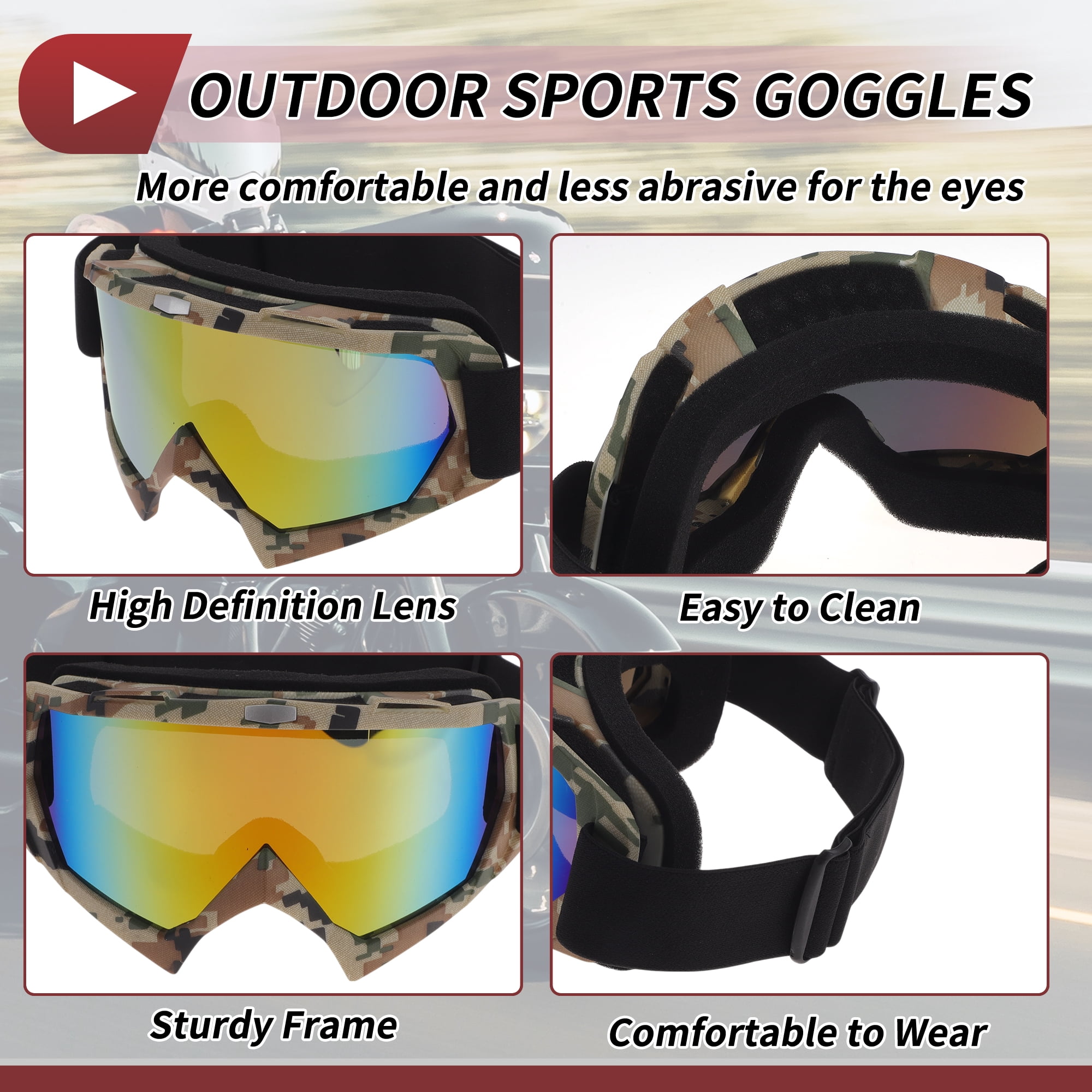 Unique Bargains Motorcycle Riding Goggles PC Cycling Sunglasses Colorful Lens Camouflage Frame