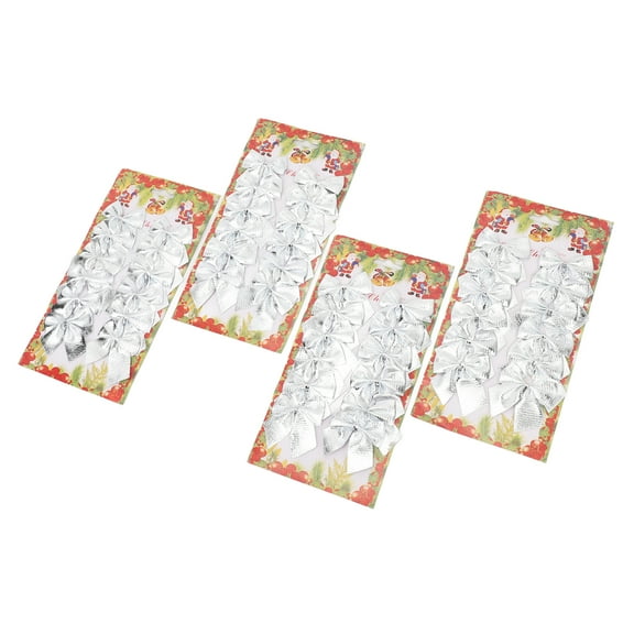 48pcs Christmas Mini Bows, White Non-Woven Fabric Xmas Tree Ornaments, Small Bow Garland Decor for Party Gift Wrapping Home Holiday Decoration