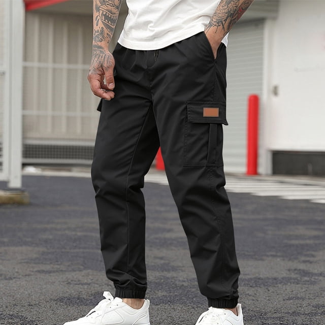 LOVZFMLL Men's Pants Men's Casual Solid Pants With Drawstring And Multiple Pockets Small Leg Pants