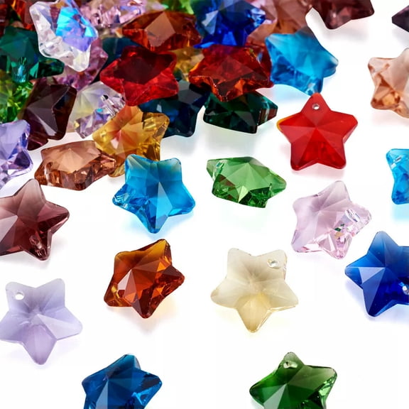 U8MO 100pcs Faceted Star Transparent Glass Pendants Dangle Charms Ornament 13x13.5mm