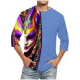 thumbnail image 2 of Jinhomg Mardi Gras Tshirts for Men Funny Carnival Themed Masks Print Tees Big and Tall Comfy 3/4 Sleeve Crew Neck Tops Holiday Streetwear Light Blue XXXL, 2 of 4