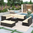 thumbnail image 2 of 9 Pieces Wicker Patio Sectional Furniture Sets Outdoor Sofa Rattan Couch,All Weather Conversation Set with Tempered Coffee Table and Beige Cushions for Garden Backyard Coffee Bar Beach, 2 of 7