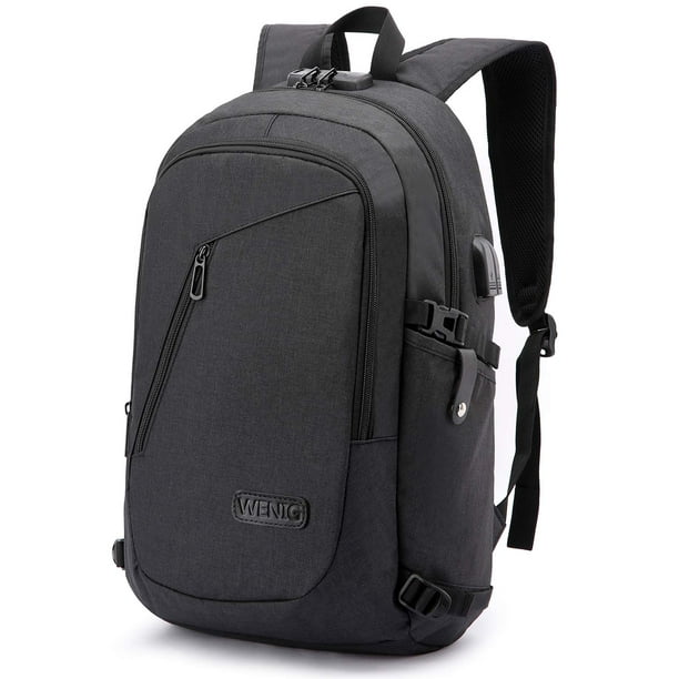 Mochila antirrobo de viaje WENIG para portátil con bloqueo de puerto de carga USB resistente al agua