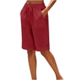 thumbnail image 2 of Antqov Bermuda Shorts for Women Summer Cotton Linen Straight Boho Shorts with Pockets Fashion Side Split Knee Length Shorts, S-2XL, 2 of 5