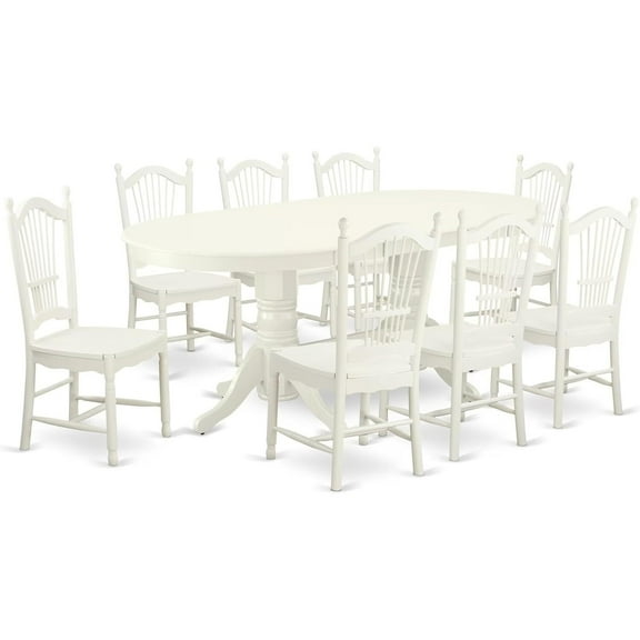 9-Piece Dining Set - Oval Table with Leaf & 8 Chairs - Linen White
