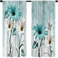 thumbnail image 3 of Teal Blue Farmhouse Floral Curtains 42W X 63L 2 Panels Wooden Flower Rustic Vintage Country Daisy Turquoise Retro Butterfly Window Drapes Treatment Living Room Bathroom Bedroom Curtains Home Decor, 3 of 6