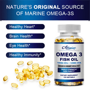 Alliwise Fish Oil Softgels - Omega 3 Supplement - EPA + DHA - Heart & Brain Health Supplements - 120 Pcs