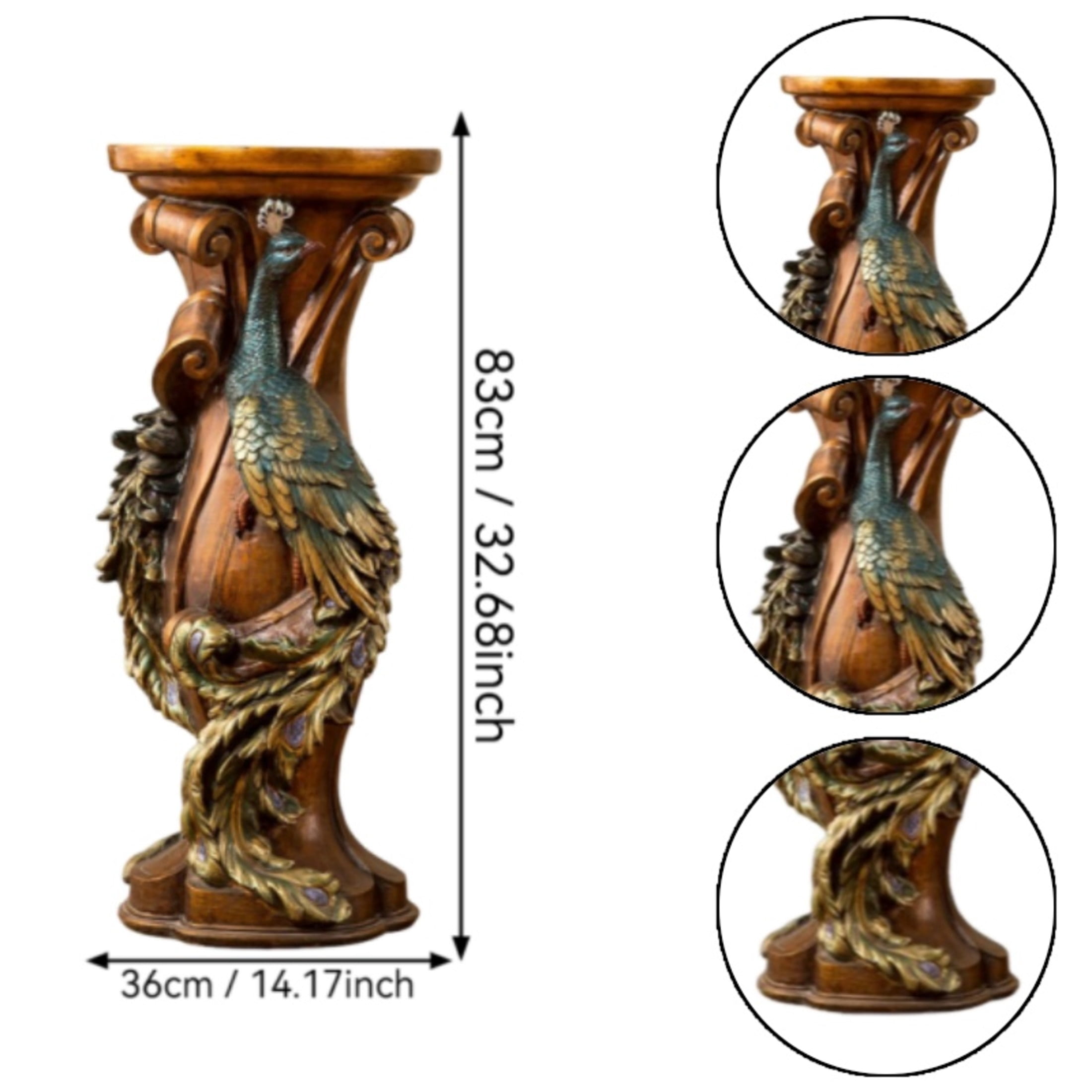 GDF Studio 32" Vintage Peacook Carved Decorative Column Pedestal, Garden Display Stand for Statues & Ornaments