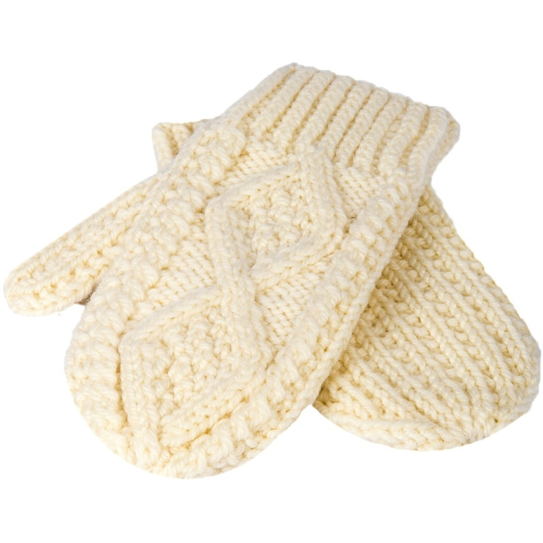 Aran Knit Mittens for Children Winter Warm Merino Wool Gloves for Kids 