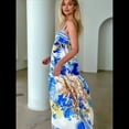 thumbnail image 4 of Vestido Bohemio Floral Y2K Sin Mangas para Mujer, Estampado con Tirantes Finos, Corte en A, para Vacaciones y Playa. Azul M, 4 of 10