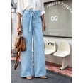 thumbnail image 2 of Women's High Waisted Wide Leg Denim Jeans, Light Blue Wash, with Long Detachable Waist Strap Ties, Straight Casual Pants, 2 of 7
